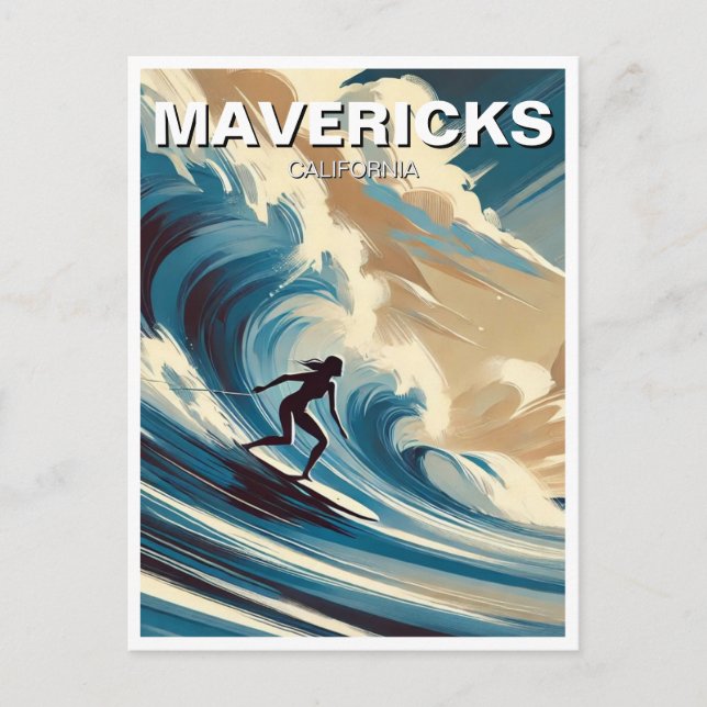 Surfing in Mavericks California Surfer Girl Wave Postcard (Front)