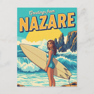 Surfing in Nazare Portugal Postcard
