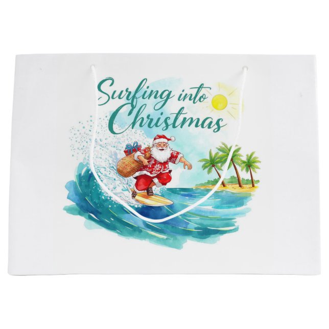 Surfing into Christmas with Santa Surfer  Large Gift Bag (Front)