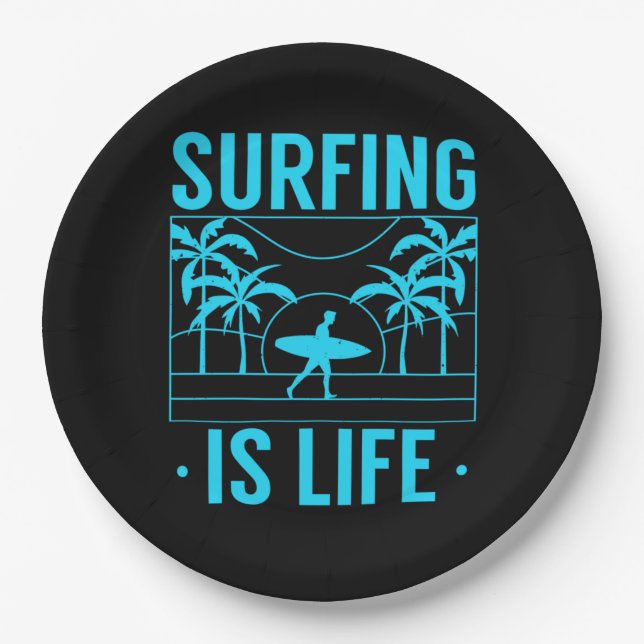 Surfing Is Life Paper Plate (Front)
