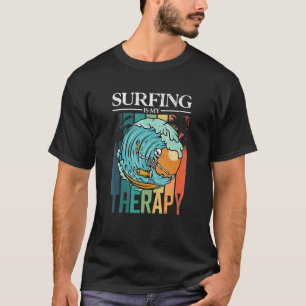 Surfing Is My Therapy Retro 80s Skeleton Surf T-Shirt