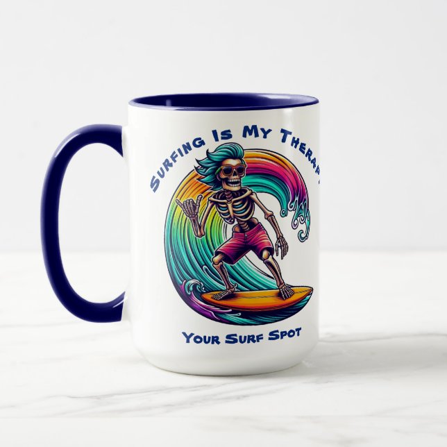 Surfing Is My Therapy-Skeleton Surfer Mug (Left)