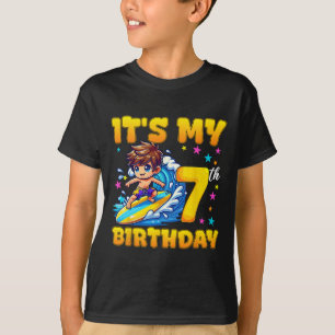 Surfing It's My 7th Birthday Boy 7 Years Old T-Shirt