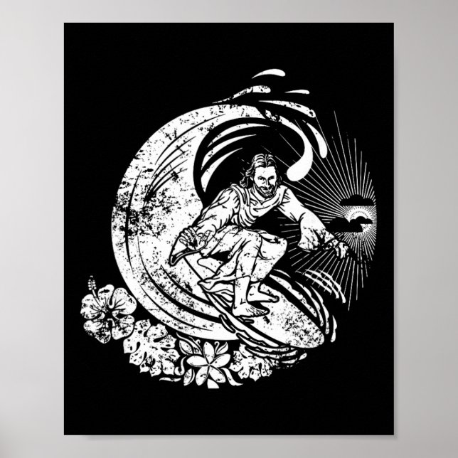 Surfing Jesus Vintage Distressed  Poster (Front)