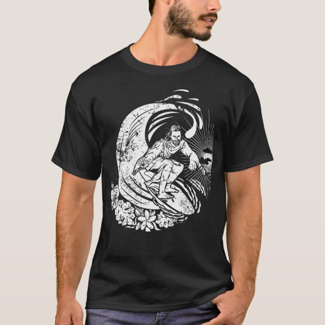 Surfing Jesus Vintage Distressed T-Shirt (Front)