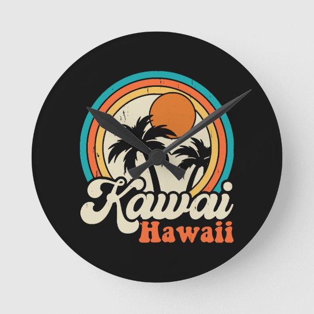 Surfing Kawaii Hawaii Round Clock (Front)