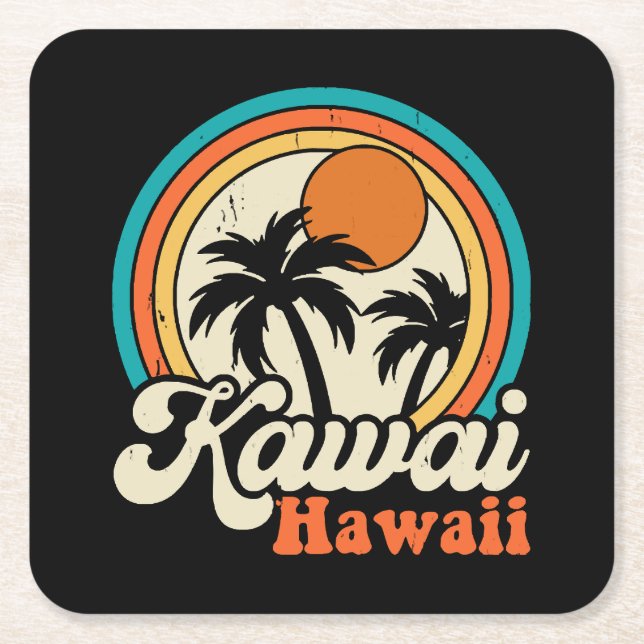 Surfing Kawaii Hawaii Square Paper Coaster (Front)