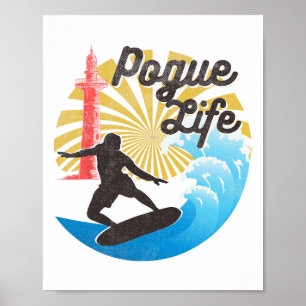 Surfing Life Pogue Beach Van Light Houses Retro Di Poster