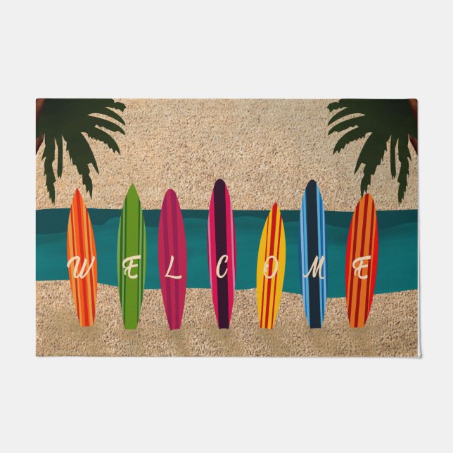 Surfing Lover Welcome Mat, Surfer Gift Doormat (Front)