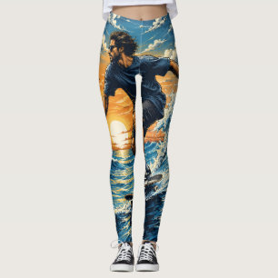 Surfing man on the waves leggings