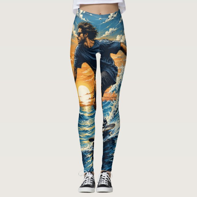 Surfing man on the waves  leggings (Front)