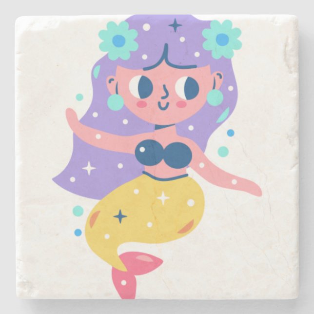 Surfing mermaid stone coaster (Front)