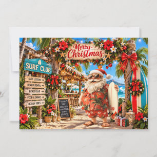 Surfing Merry Christmas Hawaiian Beach Holiday Card
