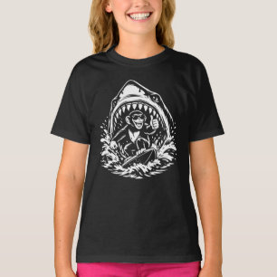 Surfing Monkey in Shark Wave T-Shirt