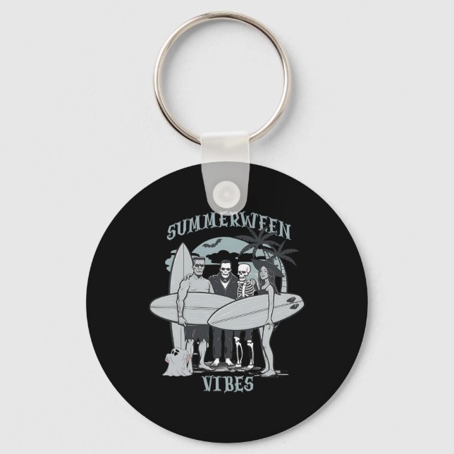 Surfing Monsters Clic Halloween Vibes Graphic  Key Ring (Front)