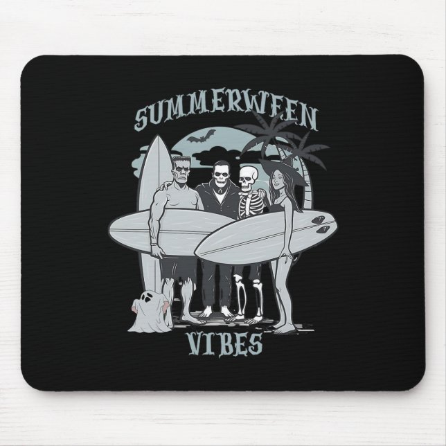 Surfing Monsters Clic Halloween Vibes Graphic  Mouse Pad (Front)
