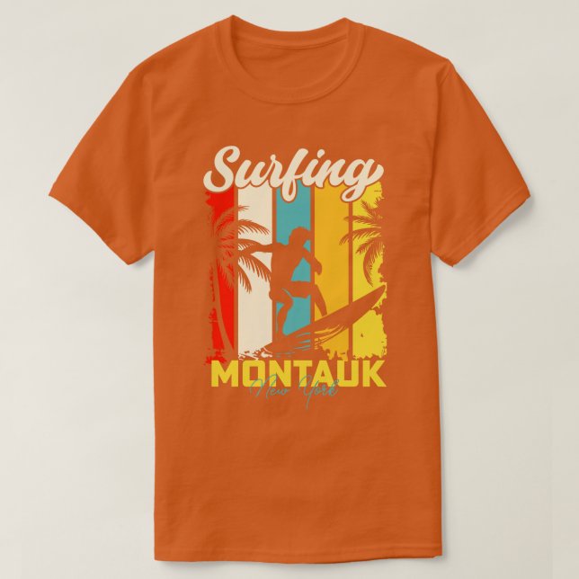 Surfing Montauk New York T-Shirt (Design Front)