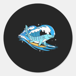 Surfing Mosasaurus Dino Funny Aquatic Dinosaur  Classic Round Sticker