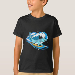 Surfing Mosasaurus Dino Funny Aquatic Dinosaur T-Shirt