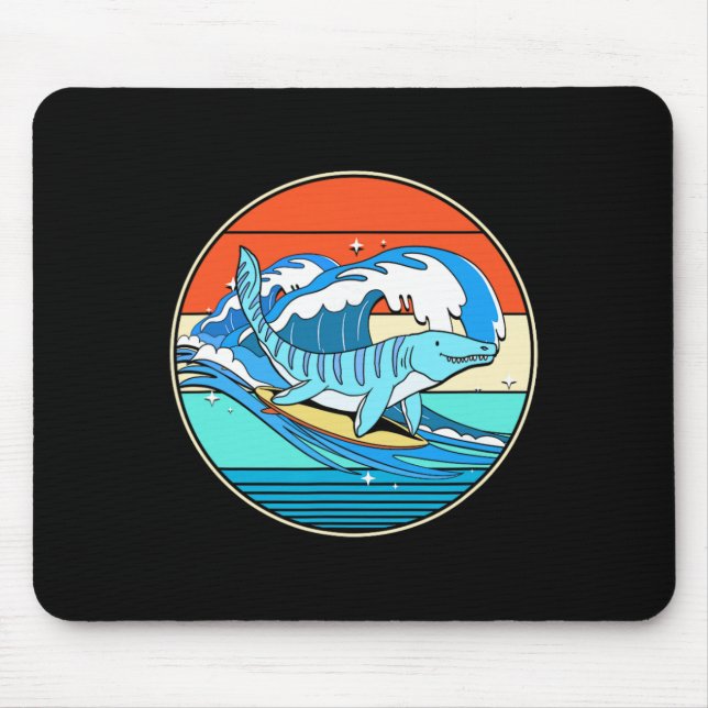 Surfing Mosasaurus Dino Retro Aquatic Dinosaur  Mouse Pad (Front)