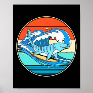 Surfing Mosasaurus Dino Retro Aquatic Dinosaur  Poster