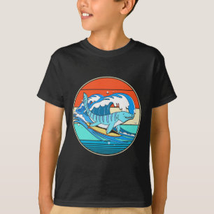 Surfing Mosasaurus Dino Retro Aquatic Dinosaur T-Shirt