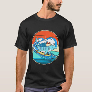 Surfing Mosasaurus Dino Retro Aquatic Dinosaur  T-Shirt