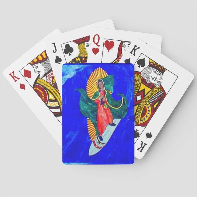 surfing nun on blue wave playing cards (Back)