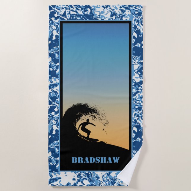 Surfing Ocean Waves Beach Towel (Front)