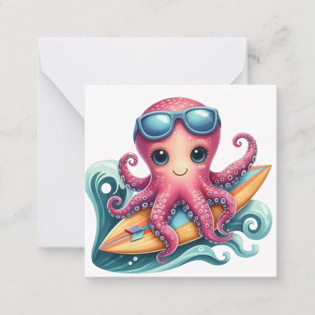 Surfing Octopus Note Card (Front)