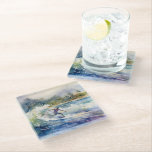 Surfing on North Shore Oahu Hawaii Watercolor Art Glass Coaster<br><div class="desc">Surfing on North shore Oahu Hawaii original watercolor artwork by Nicole at Happy Girl Prints.</div>
