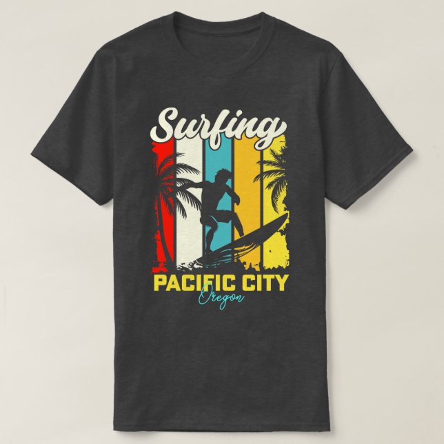 Surfing Pacific City Oregon T-Shirt (Design Front)