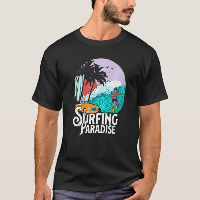Surfing Paradise  Beach Party Adventure With Waves T-Shirt (Front)