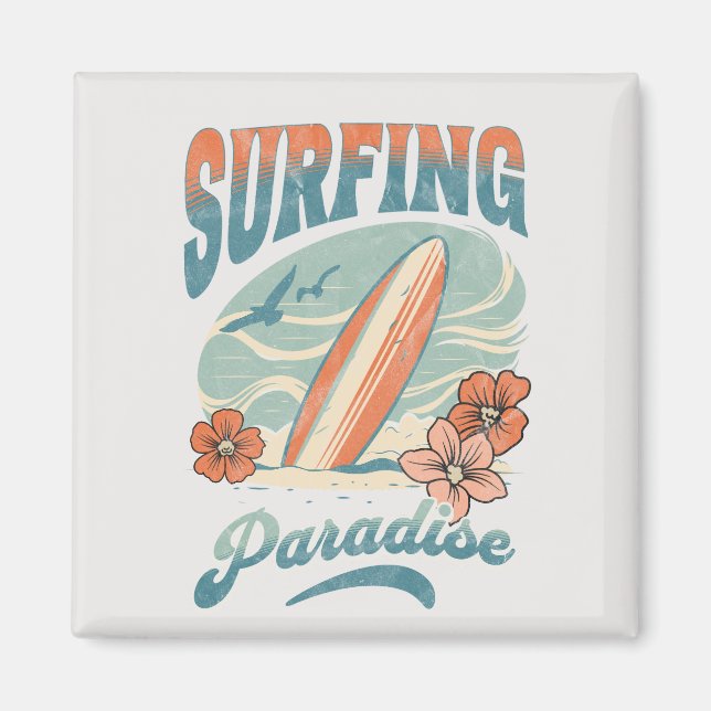 Surfing Paradise retro style design Magnet (Front)
