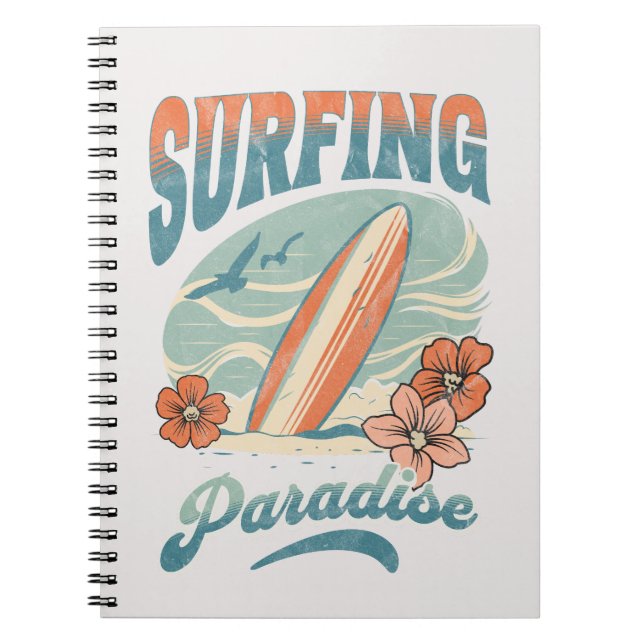 Surfing Paradise retro style design Notebook (Front)