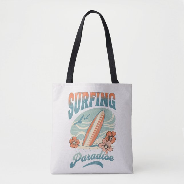 Surfing Paradise retro style design Tote Bag (Front)