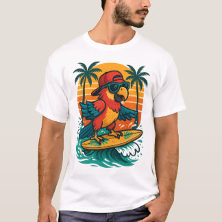 Surfing Parrot Tropical Vibes T-Shirt