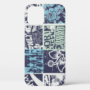 Surfing patchwork: grunge vintage pattern iPhone 12 case