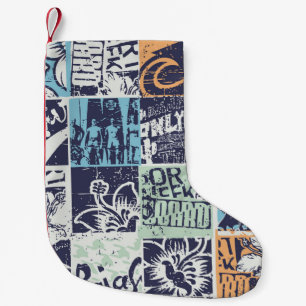 Surfing patchwork: grunge vintage pattern small christmas stocking