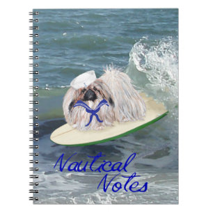 Surfing Pekingese Dog Spiral Notebook
