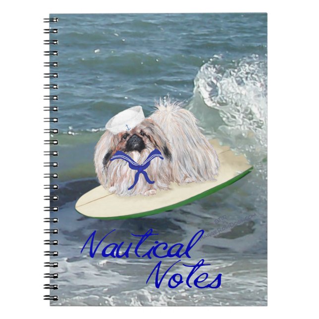 Surfing Pekingese Dog Spiral Notebook (Front)