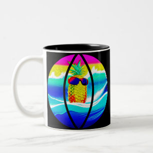 SURFING PINEAPPLE BEACH BALL Two-Tone COFFEE MUG