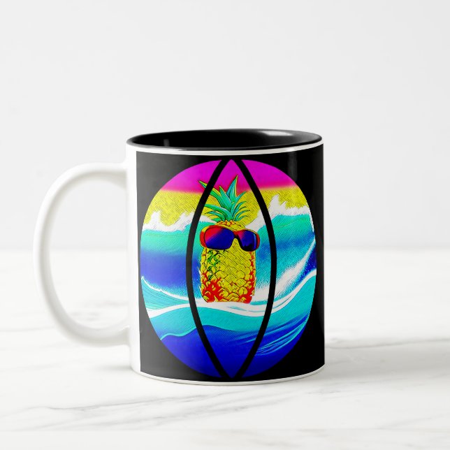 SURFING PINEAPPLE BEACH BALL Two-Tone COFFEE MUG (Left)