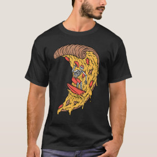 Surfing Pizza Slice Skeleton Skull Pepperoni Pizza T-Shirt