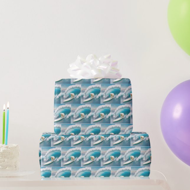 Surfing Polar Bear Wrapping Paper (Party Gifts)