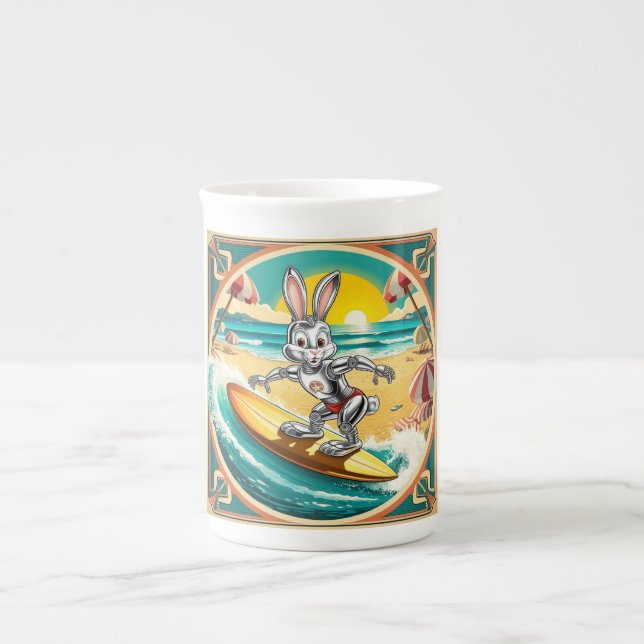 surfing rabbit : vantage imagery bone china mug (Front)