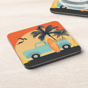 Surfing Retro Beverage Coaster