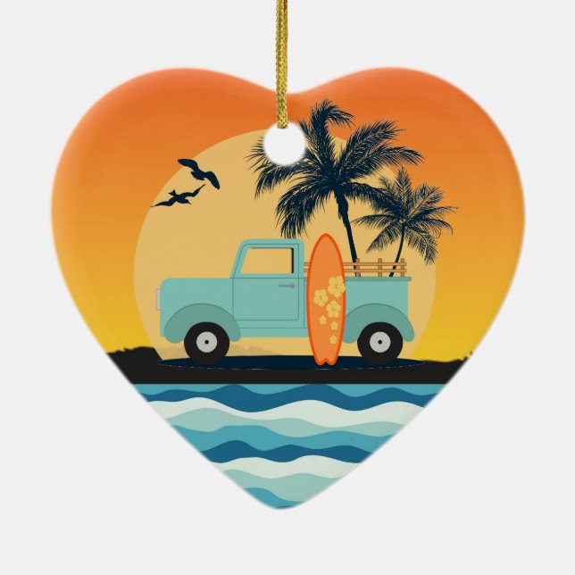 Surfing Retro Ceramic Ornament (Back)