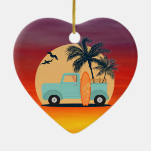 Surfing Retro Ceramic Tree Decoration