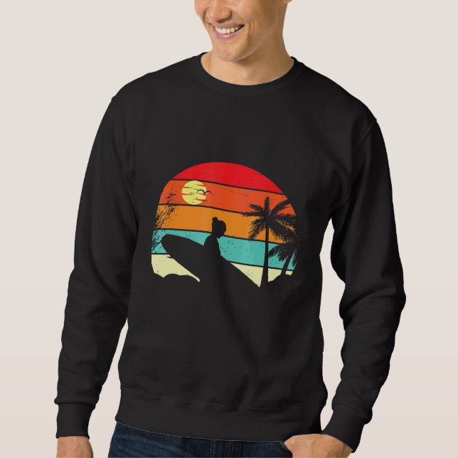 Surfing Retro Surfer Sunset Palm Tree - Surf 1 Sweatshirt (Front)